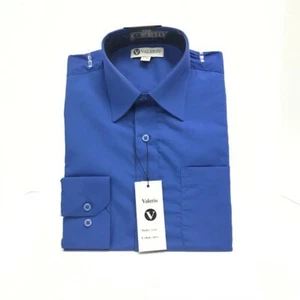 Valerio Men's Royal Blue Dress Shirt Long Sleeve Convertible Cuff Pocket 14.5-22 - Picture 1 of 4