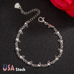 925 Sterling Silver Lobster Clasp Rabbit Chain Bracelet for Women Girls Teens - Picture 1 of 6