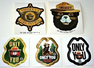 5 Smokey The Bear Prevent Forest Fire Patrol Badge Shaped Stickers NOS New 2000s - Picture 1 of 3