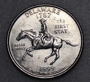1999-P DELAWARE STATE QUARTER STUCK THRU GREASE REVERSE MINT ERROR COIN - Picture 1 of 2