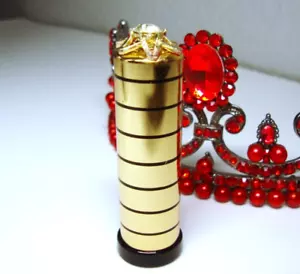 Vintage HAZEL BISHOP RHINESTONE LIPSTICK - Gold & Black Stripe, Rhinestone Cap - Picture 1 of 9