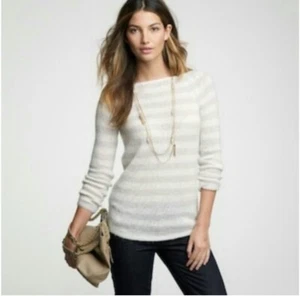 J. Crew Mohair Wollmischung Pullover Damen klein weiß grau gestreift klassisch  - Bild 1 von 7