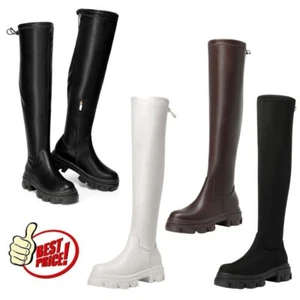 Women's Over The Knee Platform Thigh High Boots Long Stretch Soft Fashion Party - Picture 1 of 26