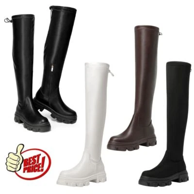 Botas altas hasta el muslo con plataforma sobre la rodilla para mujer largas elásticas suaves moda fiesta Foto 1 de 4