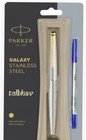 Parker Galaxy Steel GT Roller Ball Pen RB Gold Trim Standard Rollerball Blue Ink