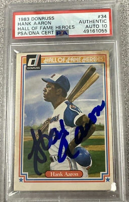 Hank Aaron Signed 1983 Donruss #34 Baseball Card Braves HOF PSA/DNA Autograph 10 - Image 1 of 2