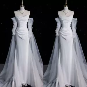 Abiti da sposa a sirena in raso spalle scoperte manica lunga spazzata treno abiti da sposa - Foto 1 di 9