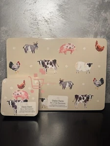 Set Of 6 Placemats & 6 Coasters Farm Sheep Animal Print Cork Backed Table Mats - Picture 1 of 4