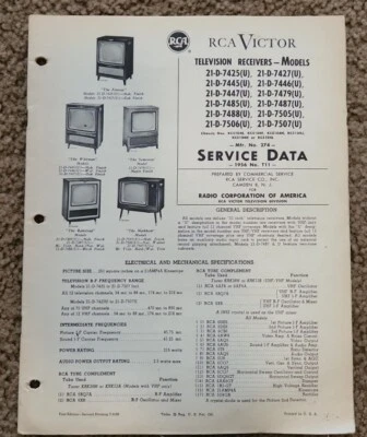 RCA VICTOR TV SERVICE DATA 1956 T11 - Image 1 of 4