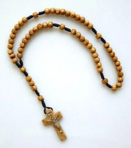 Pocket Wood Cord ROSARY with Wood Cross - Picture 1 of 3