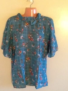 Women's Plus Size Relaxed Short Sleeve Green Floral Print Blouse Top 1X 2X 3X - Picture 1 of 4