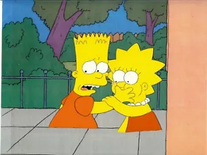 Simpsons Bart & Lisa Staffel 1 sehr seltene Produktion Cel & fotokopierter Hintergrund - Bild 1 von 4
