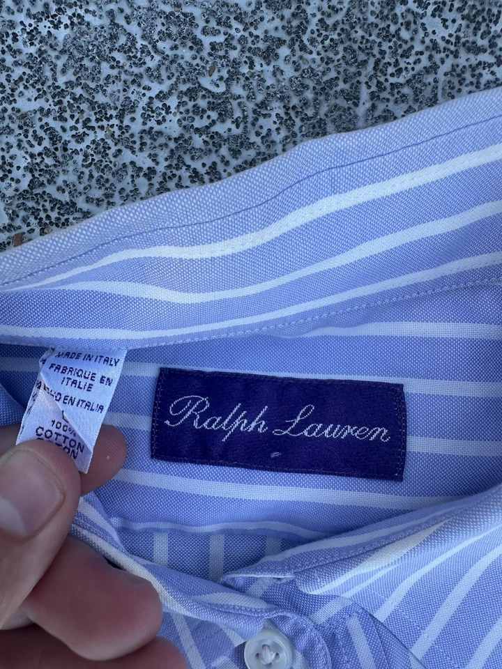 Винтажный 90-х фиолетовый ярлык Ralph Lauren синий и белый на пуговицах размер L - Изображение 1 из 4