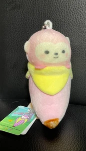 NEW TAKASHOJI Supermini 3in Pink Monkey In Banana Keychain Plush Round1 - Picture 1 of 4