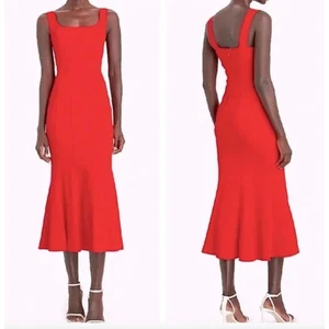 Veronica Beard Gloria Fluted Stretch-Crepe Midi Dress Red Size 10 - Picture 1 of 9