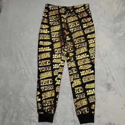 Marvel Pants Mens M Black Gold Superhero Logo Joggers Hulk Thor Spiderman Lounge Foto 1 de 4
