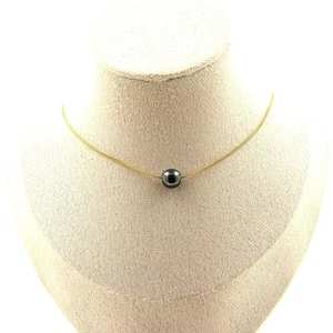 Collar 1 Perla Hematita 8 Mm Cadena De Acero Dorado Inoxidable. - Imagen 1 de 3