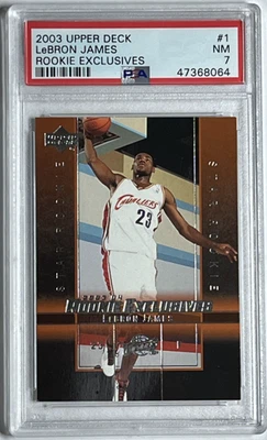 2003 LEBRON JAMES RC #1 UPPER DECK ROOKIE EXCLUSIVES PSA 7 - Image 1 of 2