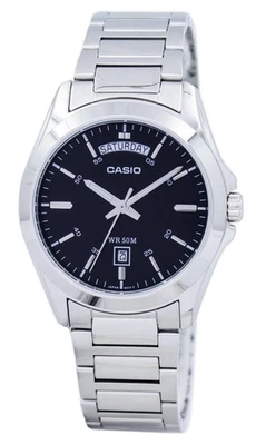 Casio Quartz Black Dial Luminous Hands Day/Date MTP-1370D-1A1V 50M Mens Watch - Image 1 of 4