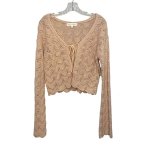 Maglione cardigan Sugar Moon maglia aperta uncinetto donna pesca media nuovo cravatta davanti - Foto 1 di 10