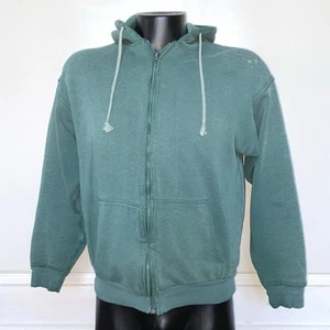 Vintage 90s Athletic Works Thermal Lined Thrashed And Faded Green Zip Up Hoodie - Picture 1 of 10