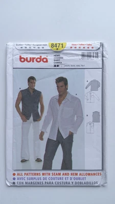 BURDA 8471 MEN'S SHIRT WITH SLEEVE VARIATIONS SEWING PATTERN NEW UNCUT - Image 1 of 3