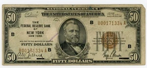 1929 $50 FIFTY DOLLAR BILL FEDERAL RESERVE NEW YORK JF 218 - Picture 1 of 2