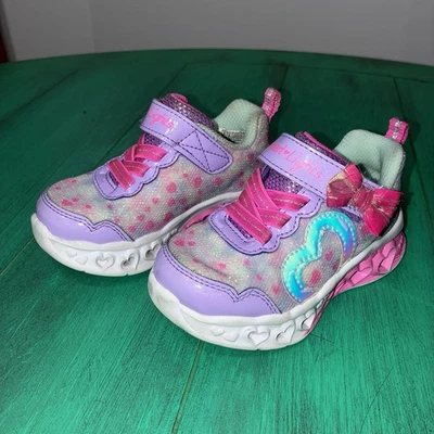 Skechers Heart Lights Girls Size 6 Light Up Rainbow Glitter Sneakers Shoes - Image 1 of 4