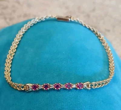 VINTAGE 14K Ruby and Diamond Bracelet 7" - Image 1 of 4