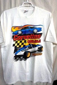 T-SHIRT VINTAGE HANES COMFORT BIANCA '2000 CORVETTES AT CARLISLE'/X-LARGE/NUOVA SENZA ETICHETTE/NOS - Foto 1 di 5