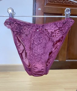 Braguita de pierna alta borgoña sedosa vintage WACOAL resbaladiza nailon encaje transparente bikini talla 5 - Imagen 1 de 19