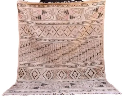 Vintage Moroccan Azilal Rug Handmade Tribal Wool Berber Old Kilim Carpet - Image 1 of 4