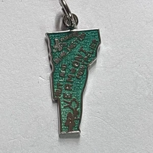 Charm Smaltato Argento Sterling Mappa di Stato Vermont Verde - Foto 1 di 3