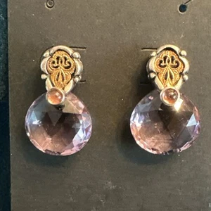Natural Amethyst Briolette Sterling Silver 925 Dangle Post Back Earrings Vintage - Picture 1 of 11