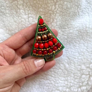 Beaded Christmas Kits - New Year's Tree Brooch, DIY Brooch Kit, Hand Embroidery - Picture 1 of 5