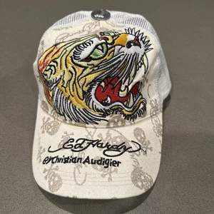 Vintage Christian Audigier Ed Hardy Truckermütze bestickt Tiger Glitzer Totenköpfe Y2K - Bild 1 von 13