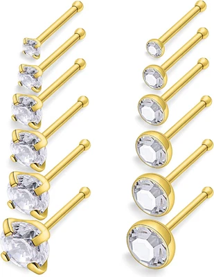 12 PIEZAS 18G Acero Inoxidable Nariz Hueso Anillos Tachuelas Fosa Nariz Anillo Pin Piercing Joyero Foto 1 de 4