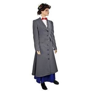 Adulto Mujer Mary Poppins Niñera Inglesa Victoriano Gris Disfraz Abrigo Chaqueta - Imagen 1 de 3