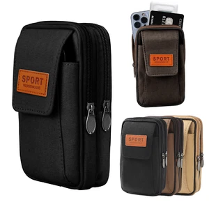 Cell Phone Vertical Pouch Canvas Wallet Case With Belt Loop Card Holder Holster - Picture 1 of 16