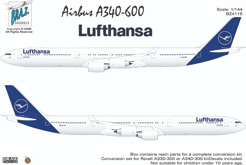 Airbus A340-600 Conversion set for Revell A330/A340 Zvezda A330 Lufthansa new - Immagine 1 di 4
