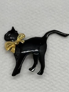 Broche prendedor vintage ultra artesanal gato negro con lazo bisutería - Imagen 1 de 6