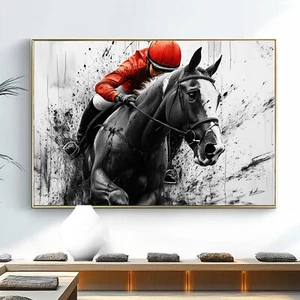 Leinwand Bilder Pferdereiten Reitsport Pferderennläufer Gemälde Wandbilder 6443A - Bild 1 von 7