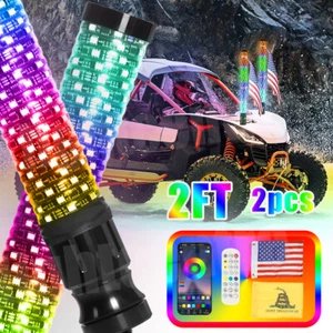 2X 2FT Spiral LED Fat Whip Lights Antenna RGB Chasing For Can-am X3 RZR UTV ATV - Picture 1 of 17