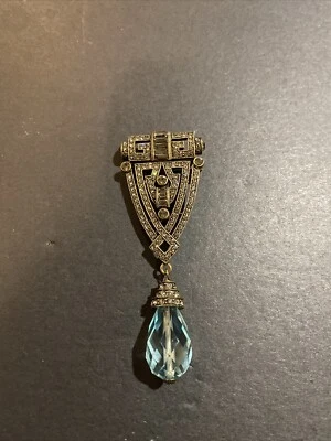 Broche prendedor Heidi Daus estilo Art Deco cristal azul estrás Foto 1 de 4