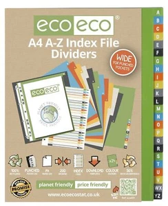 A4 A-Z File Dividers For Ring Binders Alphabet Extra Wide - 50% Recycled Plastic - Picture 1 of 1