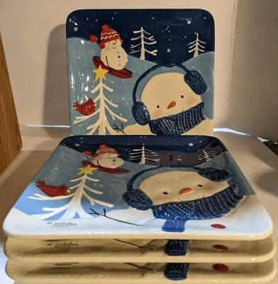 (Set 4) St Nicholas Square LET IT SNOW 9.25" Plates Snowman Winter Holidays NEW - Image 1 of 4