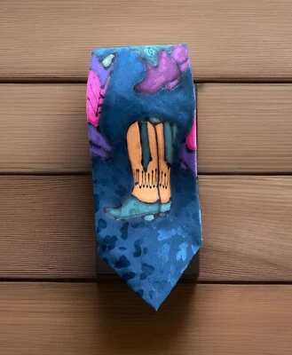 PARA HOMBRES ROBERT DASKAI COSIDO A MANO EN ESTADOS UNIDOS CORBATA 100% SEDA PINTADAS A MANO Botas de Vaquero Foto 1 de 4