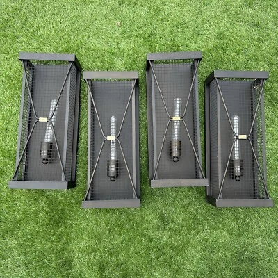 Metal Jackson 1 Light Sconce Set Of 4 Rectangle Black Industrial Outdoor Lantern - Image 1 of 4