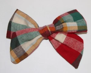 Girl's Pink Chicken Tartan Bow Hair Clip Brushed Cotton from 2020 Collection LN - Picture 1 of 5
