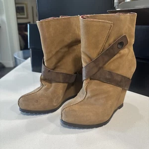 Luxury Rebel Ankle Bootie Simone Leather Hidden Heel Wedge Strappy Brown Sz 36.5 - Picture 1 of 11